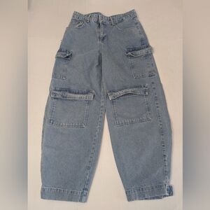 RAGGED Jeans Women's Blue Cargo Mid Rise Wide Leg Buttoned Ankle Size 26 NWOT